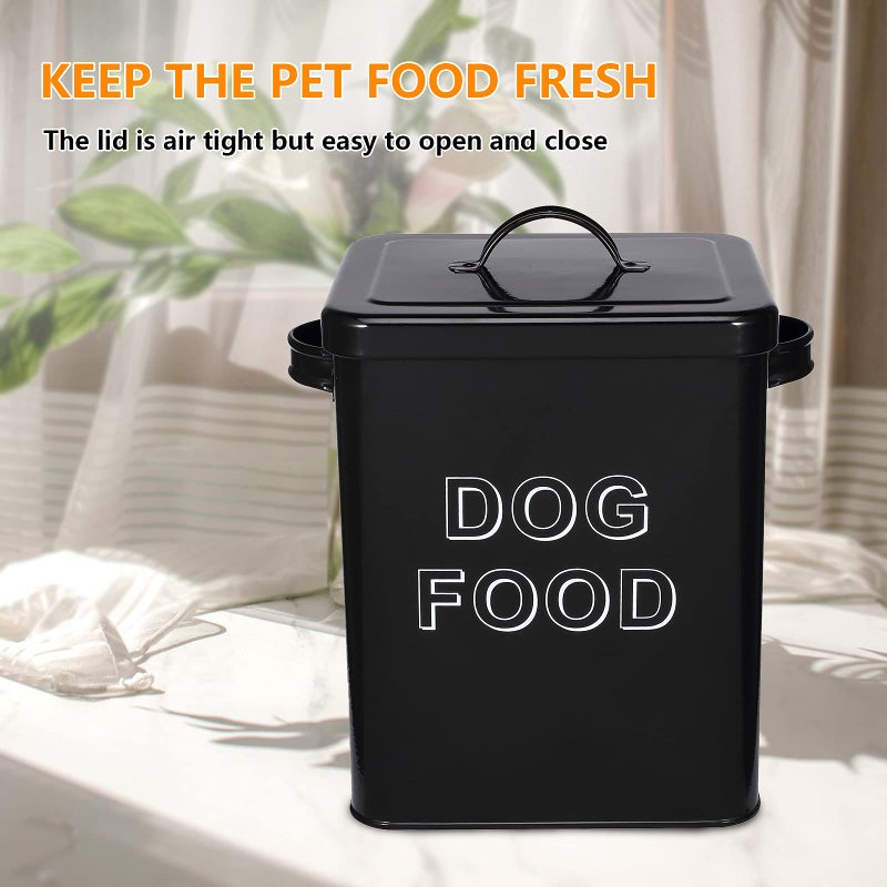Morezi Dog Food Storage Container Farmhouse Pet Food Storage Containers with Lid and Scoop, Perfect Vintage Canister Treats Tin for Kitchen Countertop, Shelf, Great Gift for Pet Owners - Dog Food - Black - Image 3